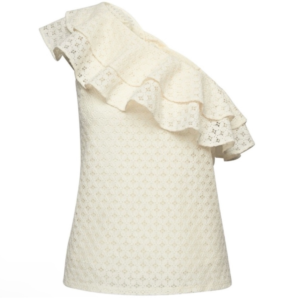 Banana republic cream ruffle lace layered one shoulder lace blouse size large